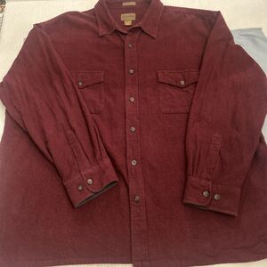 St. Johns Bay Shirt Maroon Chamois Cloth Long Sleeve Button Up Sz XXL
